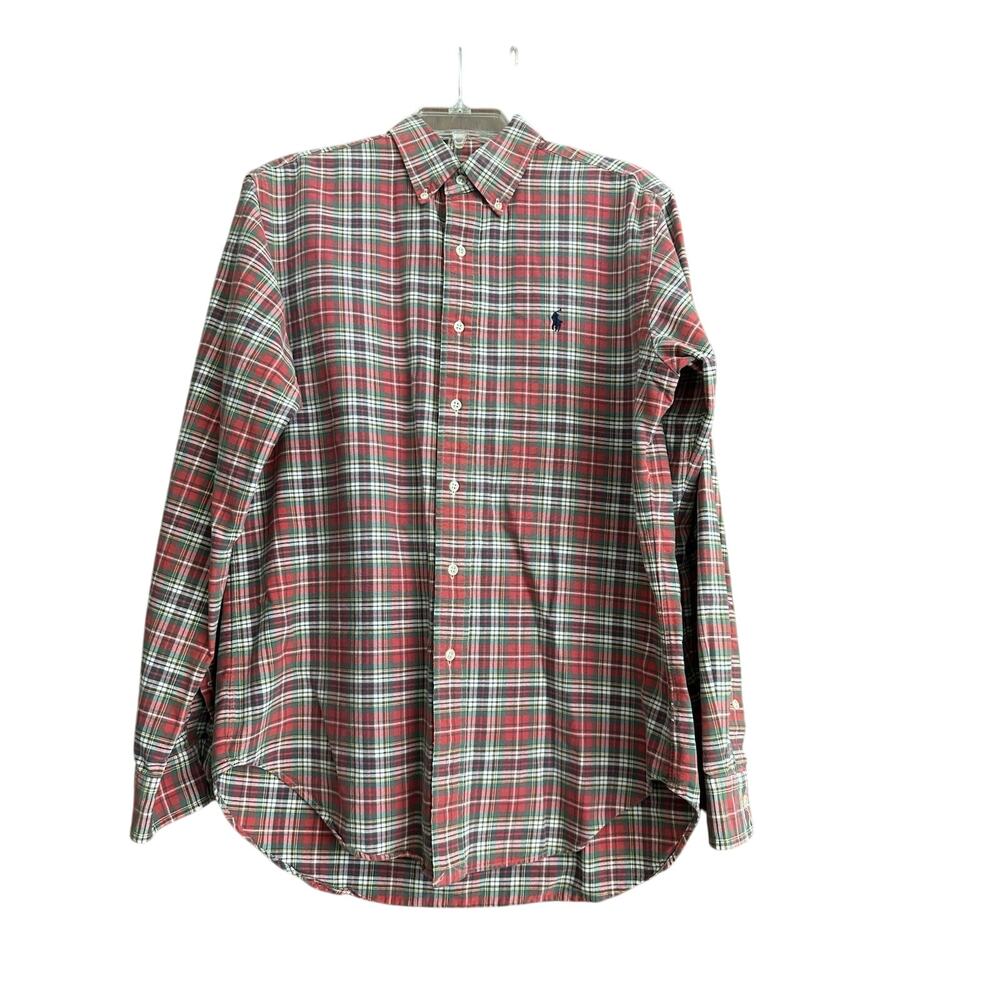 Ralph Lauren Classic Fit Red Multi Color Plaid Long Sleeve Shirt Size Medium Men